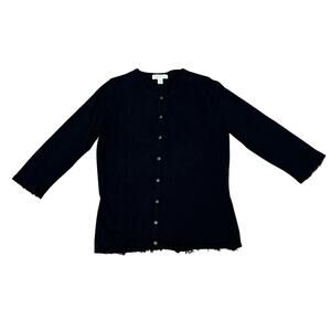 Coldwater Creek Fringe Cardigan Sweater Small Black cotton cashmere wool Classic